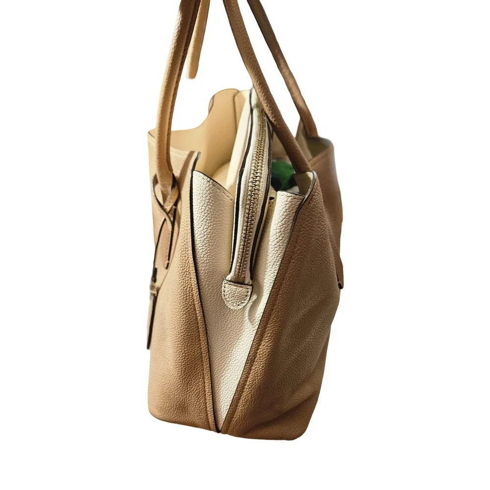 Kate Spade New York Beige Pebbled Leather Tote Bag with Scarf and Heart Charm